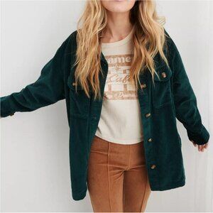 Aerie Deep Forest Green 100% Cotton Corduroy Oversized Barn Shacket Size XL